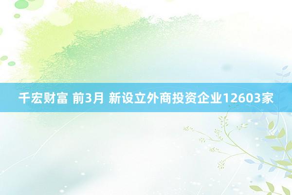千宏财富 前3月 新设立外商投资企业12603家
