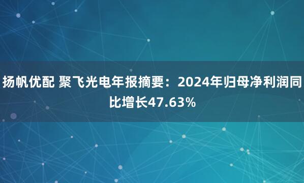 扬帆优配 聚飞光电年报摘要：2024年归母净利润同比增长47.63%
