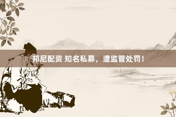邦尼配资 知名私募，遭监管处罚！