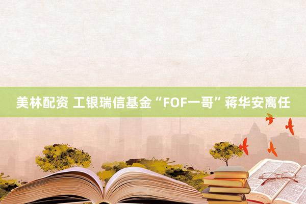 美林配资 工银瑞信基金“FOF一哥”蒋华安离任