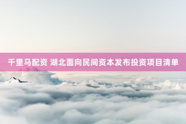 千里马配资 湖北面向民间资本发布投资项目清单