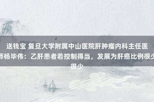 送钱宝 复旦大学附属中山医院肝肿瘤内科主任医师杨毕伟：乙肝患者若控制得当，发展为肝癌比例很少